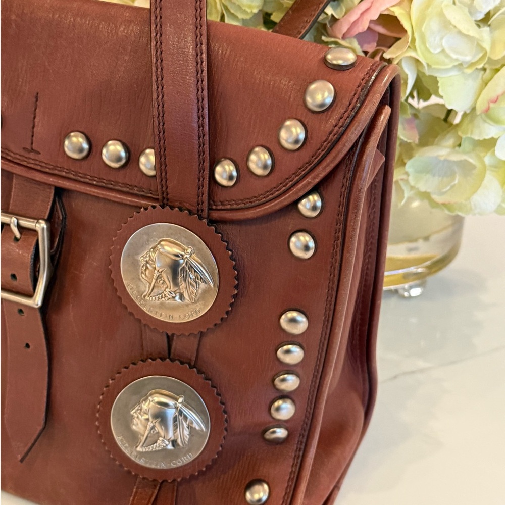 Vintage Kieselstein-Cord Leather Studded bag w/ silver Native American Medallion - Picture 4 of 11